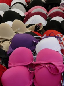 selection of bras in a store