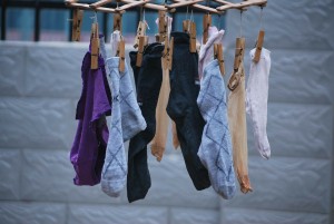 socks pinned to a clothes line