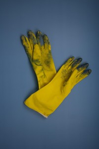 dirty yellow gloves